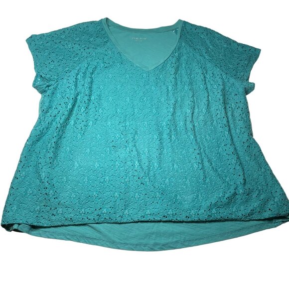 Ava & Viv Layered Lace Detailed Top Green Blouse Plus Size 4x u - Picture 1 of 7